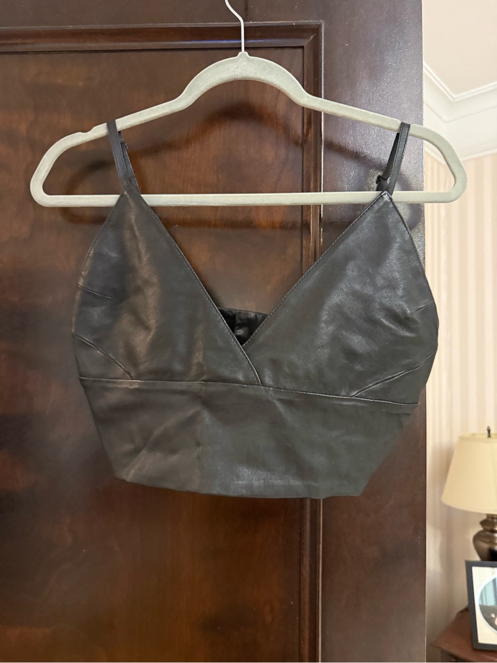 Black Faux Leather Crop Top with Adjustable Straps - Picture 2 of 5